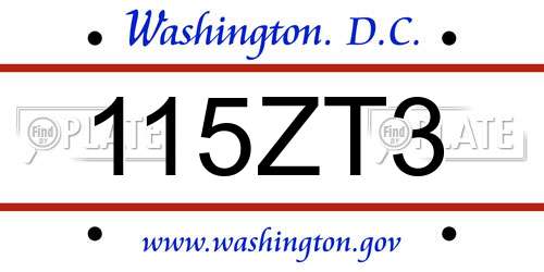 115ZT3 District Of Columbia License Plate