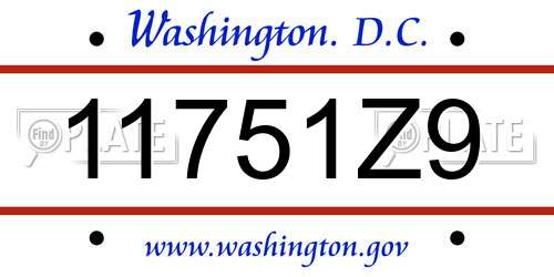 11751Z9 District Of Columbia License Plate