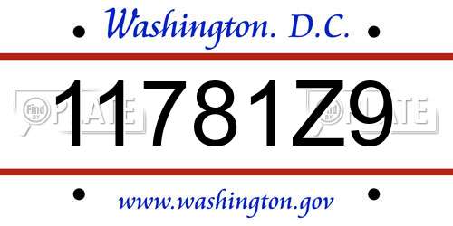 11781Z9 District Of Columbia License Plate