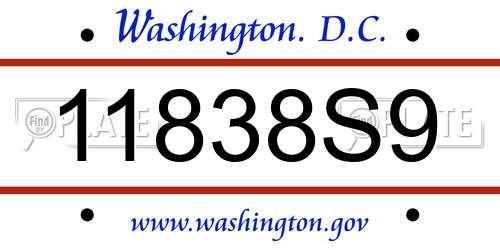 11838S9 District Of Columbia License Plate