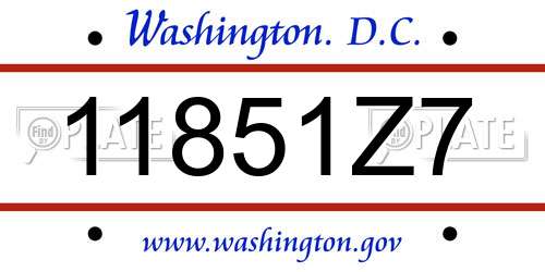 11851Z7 District Of Columbia License Plate
