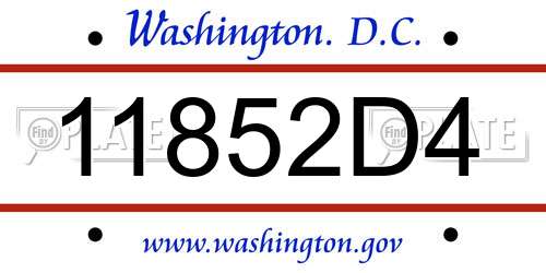 11852D4 District Of Columbia License Plate