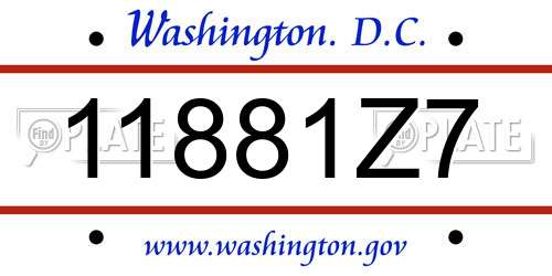 11881Z7 District Of Columbia License Plate