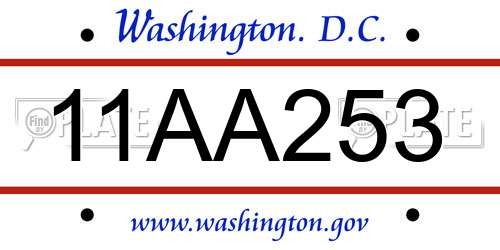 11AA253 District Of Columbia License Plate