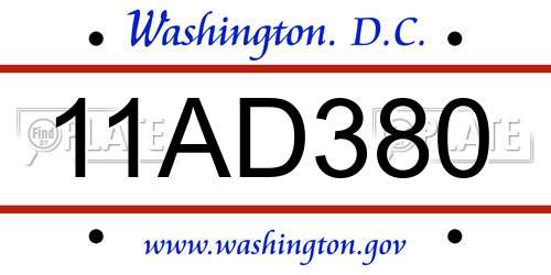 11AD380 District Of Columbia License Plate