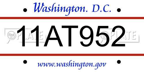 11AT952 District Of Columbia License Plate