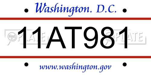 11AT981 District Of Columbia License Plate