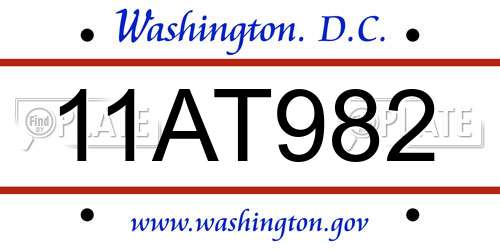 11AT982 District Of Columbia License Plate