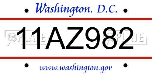 11AZ982 District Of Columbia License Plate