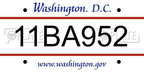 11BA952 District Of Columbia License Plate