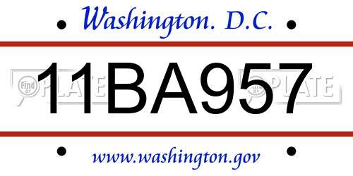 11BA957 District Of Columbia License Plate
