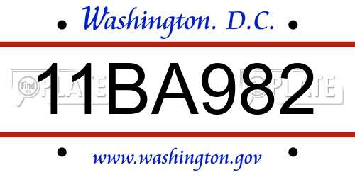 11BA982 District Of Columbia License Plate