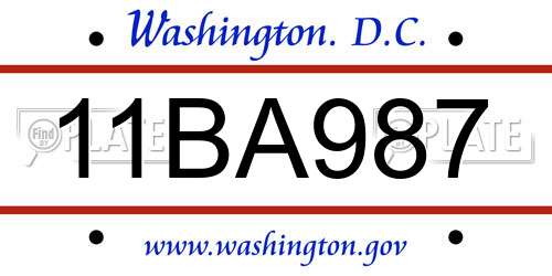 11BA987 District Of Columbia License Plate