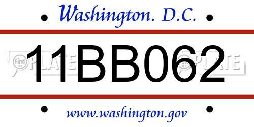 11BB062 District Of Columbia License Plate