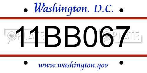 11BB067 District Of Columbia License Plate