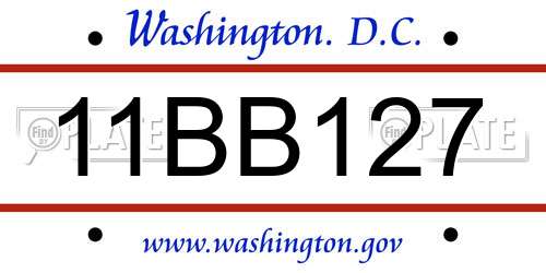 11BB127 District Of Columbia License Plate