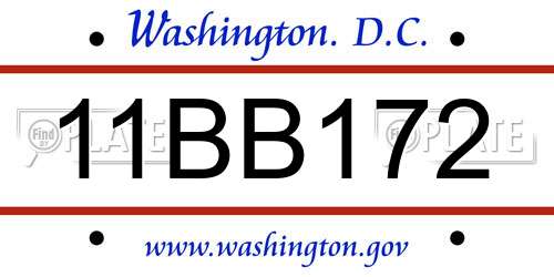 11BB172 District Of Columbia License Plate
