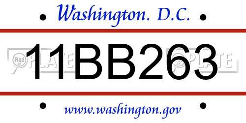 11BB263 District Of Columbia License Plate