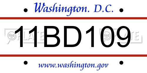 11BD109 District Of Columbia License Plate