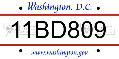 11BD809 District Of Columbia License Plate