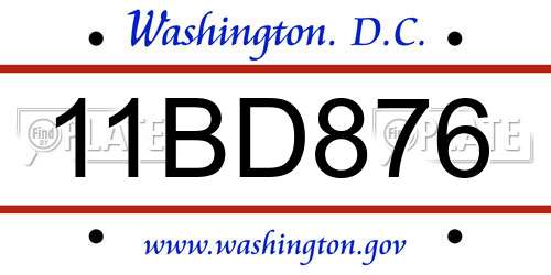 11BD876 District Of Columbia License Plate