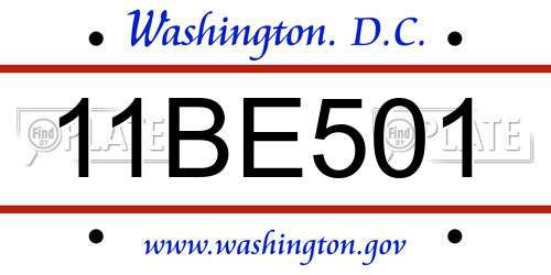 11BE501 District Of Columbia License Plate