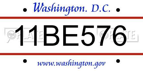 11BE576 District Of Columbia License Plate