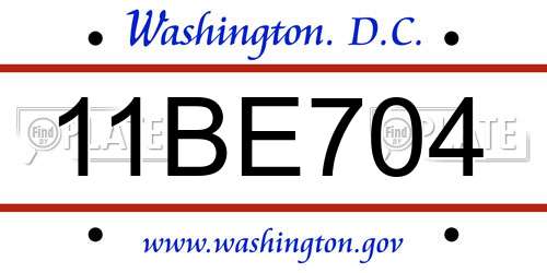 11BE704 District Of Columbia License Plate