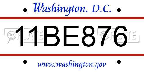 11BE876 District Of Columbia License Plate