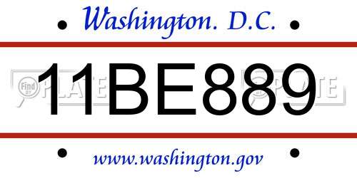 11BE889 District Of Columbia License Plate