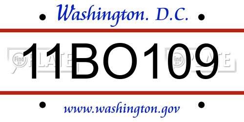 11BO109 District Of Columbia License Plate
