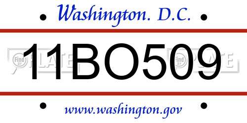 11BO509 District Of Columbia License Plate