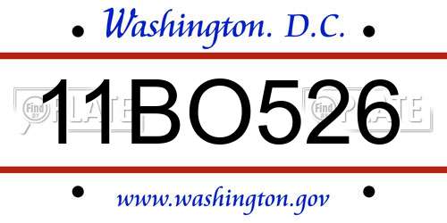 11BO526 District Of Columbia License Plate