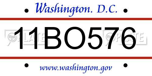 11BO576 District Of Columbia License Plate