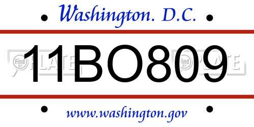11BO809 District Of Columbia License Plate