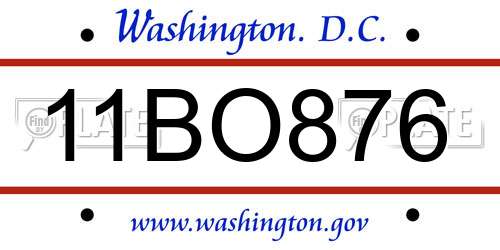 11BO876 District Of Columbia License Plate