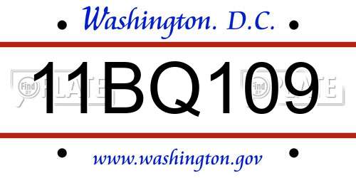 11BQ109 District Of Columbia License Plate