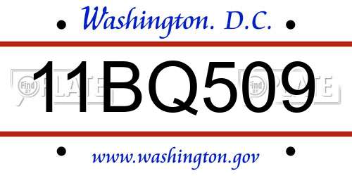 11BQ509 District Of Columbia License Plate