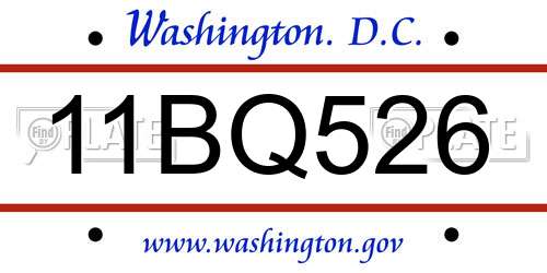 11BQ526 District Of Columbia License Plate