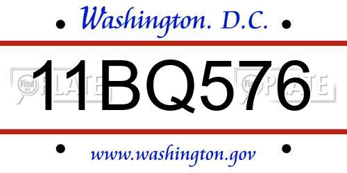 11BQ576 District Of Columbia License Plate