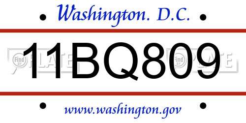 11BQ809 District Of Columbia License Plate