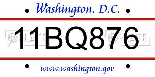 11BQ876 District Of Columbia License Plate