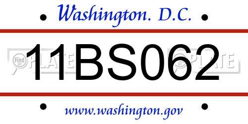 11BS062 District Of Columbia License Plate