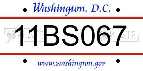 11BS067 District Of Columbia License Plate