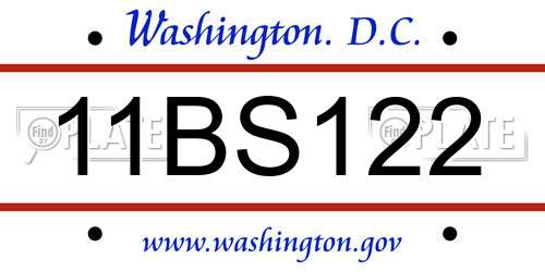 11BS122 District Of Columbia License Plate