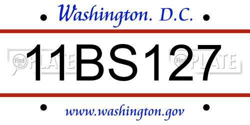 11BS127 District Of Columbia License Plate