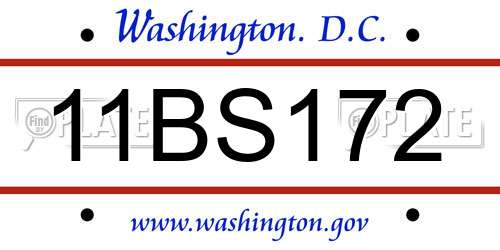 11BS172 District Of Columbia License Plate