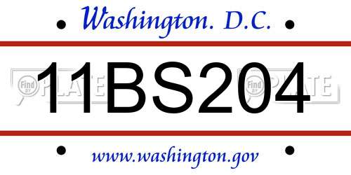 11BS204 District Of Columbia License Plate