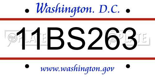 11BS263 District Of Columbia License Plate