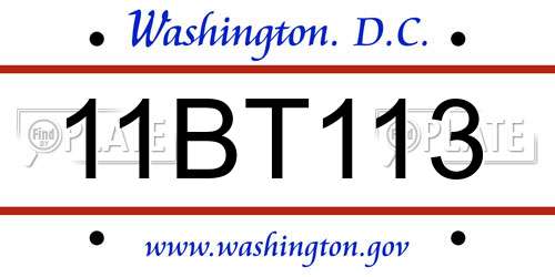 11BT113 District Of Columbia License Plate